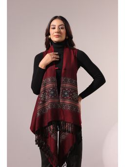 Zamour - Maroon Woven Acrylic Relaxed Fit Shrug