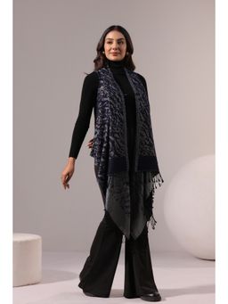 Zamour - Navy Blue Woven Acrylic Relaxed Fit Shrug