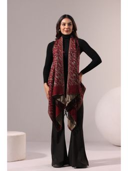 Zamour - Maroon Woven Acrylic Relaxed Fit Shrug
