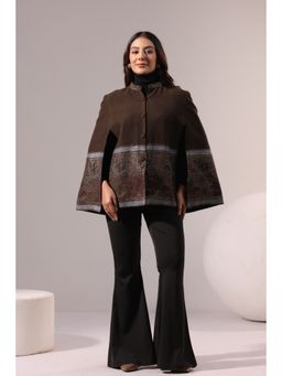 Zamour - Brown Floral Acrylic Relaxed Fit Cape