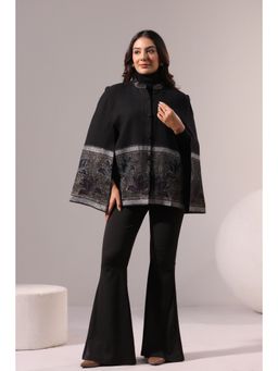Zamour - Black Floral Acrylic Relaxed Fit Cape