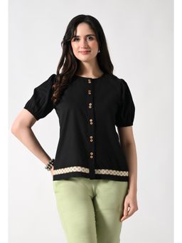 ALL WAYS YOU - Black Solid Cotton Regular Fit Top