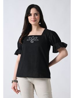 ALL WAYS YOU - Black Embroidered Cotton Regular Fit Top
