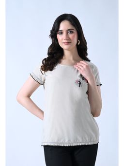ALL WAYS YOU - Cream Embroidered Cotton Regular Fit Top