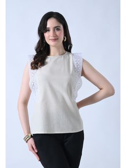 ALL WAYS YOU - Cream Solid Cotton Regular Fit Top