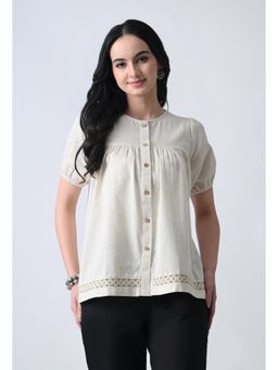 ALL WAYS YOU - Cream Solid Cotton Regular Fit Top