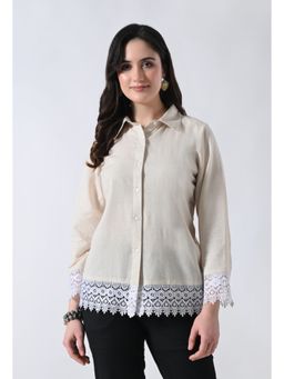 ALL WAYS YOU - Cream Solid Cotton Regular Fit Top
