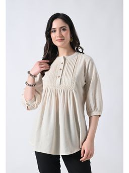 ALL WAYS YOU - Cream Solid Cotton Regular Fit Top