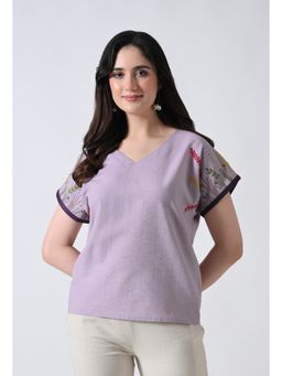 ALL WAYS YOU - Purple Embroidered Cotton Regular Fit Top