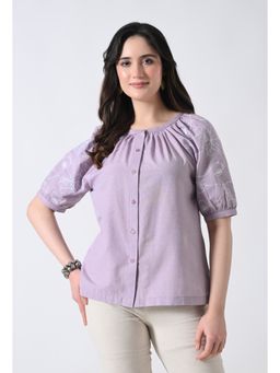 ALL WAYS YOU - Lavender Embroidered Cotton Regular Fit Top