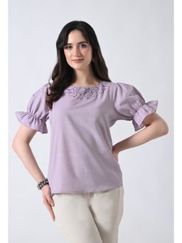 ALL WAYS YOU - Lavender Embroidered Cotton Regular Fit Top