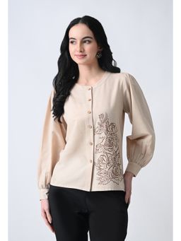ALL WAYS YOU - Beige Embroidered Cotton Regular Fit Top