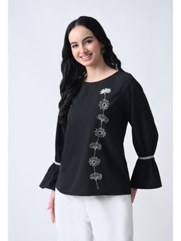 ALL WAYS YOU - Black Embroidered Crepe Regular Fit Top