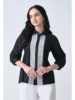 ALL WAYS YOU - Black Self Design Cotton Regular Fit Shirt