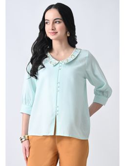 ALL WAYS YOU - Green Embroidered Cotton Regular Fit Top