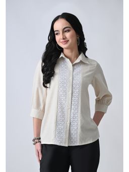 ALL WAYS YOU - Off White Self Design Cotton Regular Fit Shirt