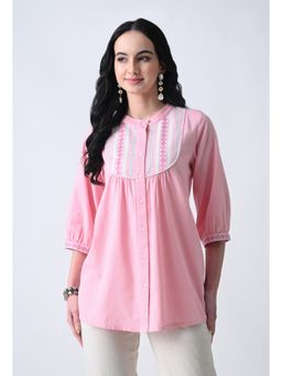 ALL WAYS YOU - Pink Embroidered Cotton Regular Fit Top