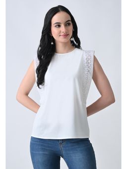 ALL WAYS YOU - White Self Design Crepe Regular Fit Top