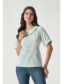 ALL WAYS YOU - Green Embroidered Cotton Regular Fit Top