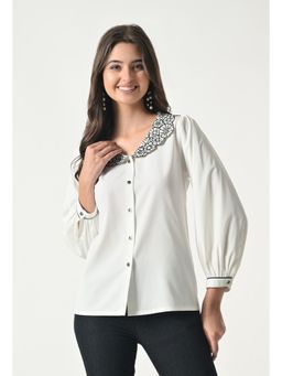 ALL WAYS YOU - White Embroidered Cotton Regular Fit Shirt