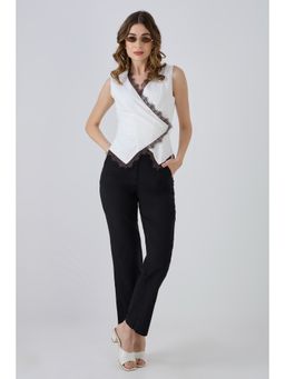 QONA - White Solid Cotton Regular Fit Top