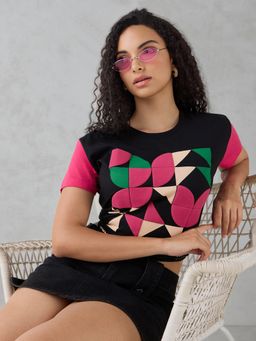 DILLINGER - Black Printed Cotton Boxy Fit T-Shirt