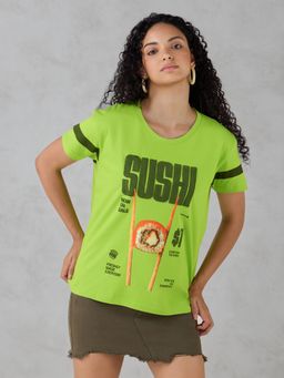 DILLINGER - Green Printed Cotton Boxy Fit T-Shirt