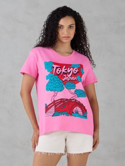 DILLINGER - Pink Printed Cotton Boxy Fit T-Shirt