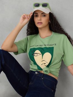 DILLINGER - Green Typography Cotton Oversized Fit T-Shirt
