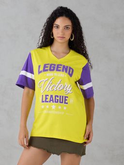 DILLINGER - Yellow Printed Cotton Oversized Fit T-Shirt