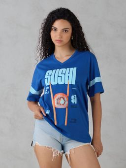 DILLINGER - Blue Printed Cotton Oversized Fit T-Shirt
