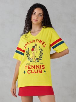 DILLINGER - Yellow Printed Cotton Oversized Fit T-Shirt