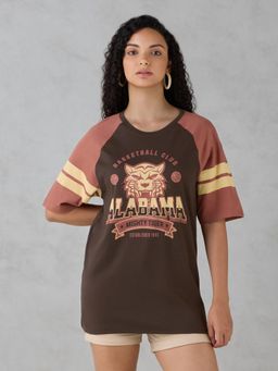DILLINGER - Brown Printed Cotton Oversized Fit T-Shirt