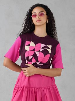 DILLINGER - Burgundy Printed Cotton Oversized Fit T-Shirt