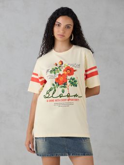 DILLINGER - Off White Printed Cotton Oversized Fit T-Shirt