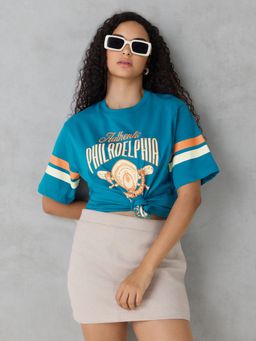 DILLINGER - Blue Printed Cotton Oversized Fit T-Shirt