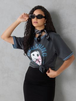 DILLINGER - Grey Typography Cotton Oversized Fit T-Shirt