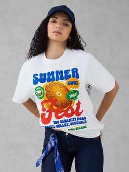 DILLINGER - White Printed Cotton Oversized Fit T-Shirt
