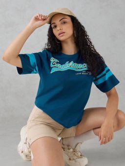 DILLINGER - Blue Printed Cotton Oversized Fit T-Shirt