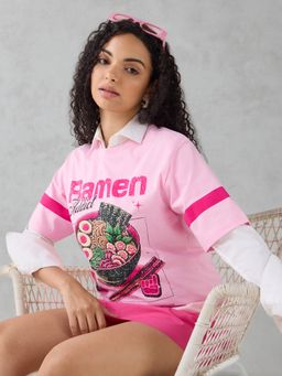 DILLINGER - Pink Printed Cotton Oversized Fit T-Shirt