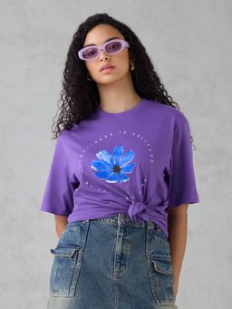 DILLINGER - Purple Printed Cotton Oversized Fit T-Shirt