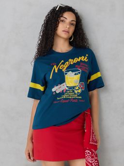 DILLINGER - Navy Blue Printed Cotton Oversized Fit T-Shirt