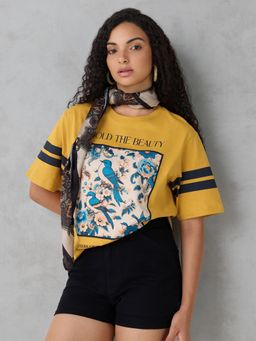 DILLINGER - Yellow Printed Cotton Oversized Fit T-Shirt