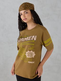 DILLINGER - Brown Printed Cotton Oversized Fit T-Shirt