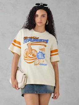 DILLINGER - Off White Printed Cotton Oversized Fit T-Shirt