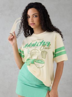 DILLINGER - Off White Printed Cotton Oversized Fit T-Shirt