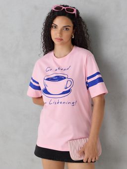 DILLINGER - Pink Printed Cotton Oversized Fit T-Shirt