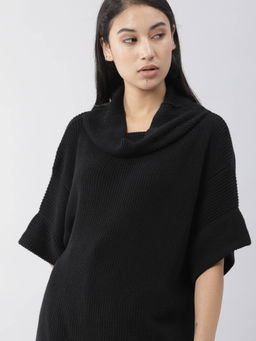 RAREISM - Black Solid Cotton Relaxed Fit Sweater