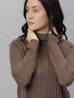 RAREISM - Brown Solid Acrylic Regular Fit Sweater