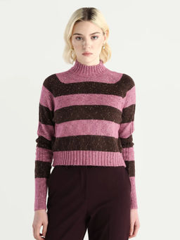RAREISM - Brown Stripes Acrylic Relaxed Fit Sweater